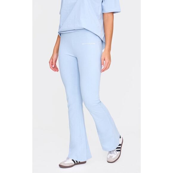 PRETTY LITTLE THING Womens Pale Blue Printed Flared Trouser Pants Size 6 - Picture 1 of 5